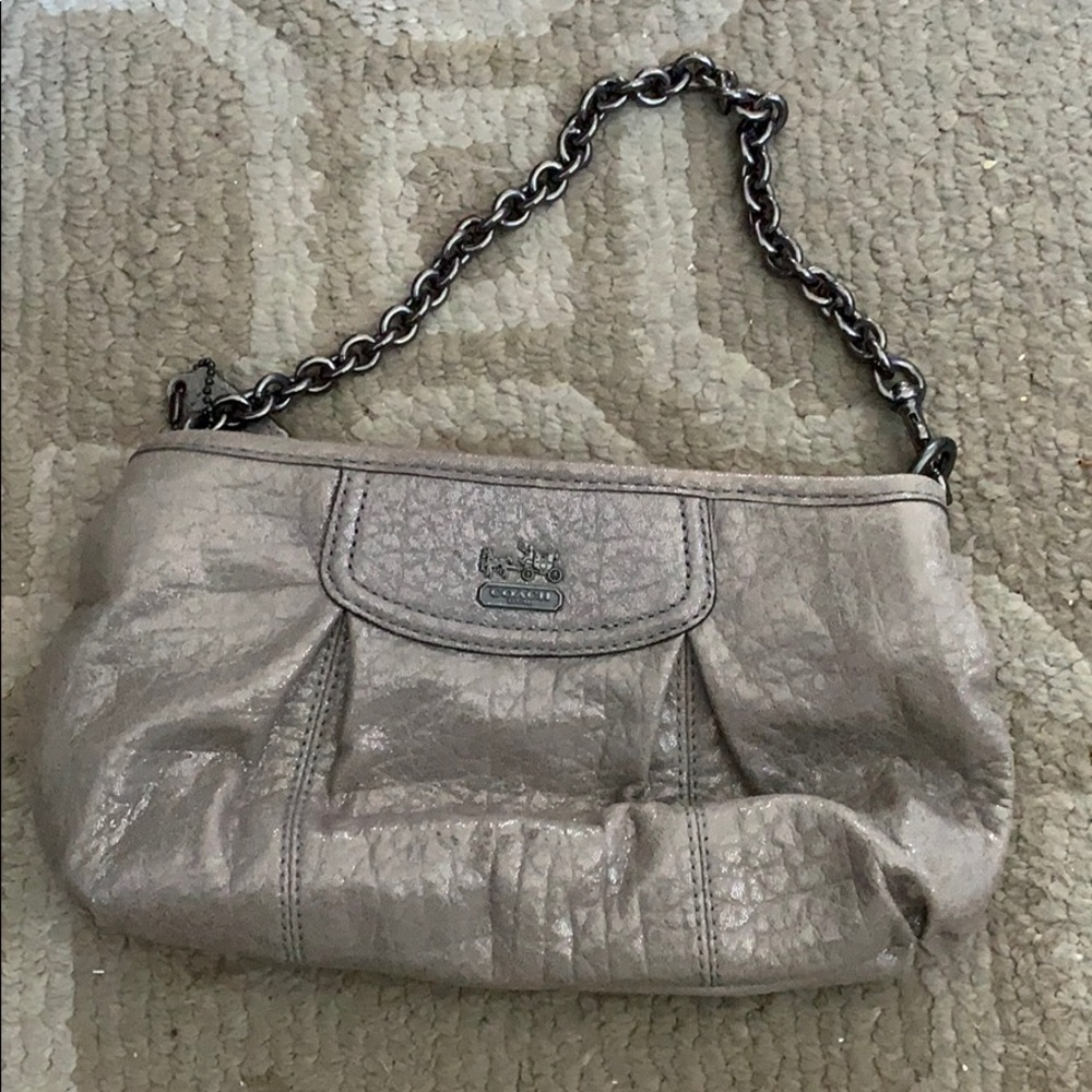 Used Coach grey snake skin-like clutch